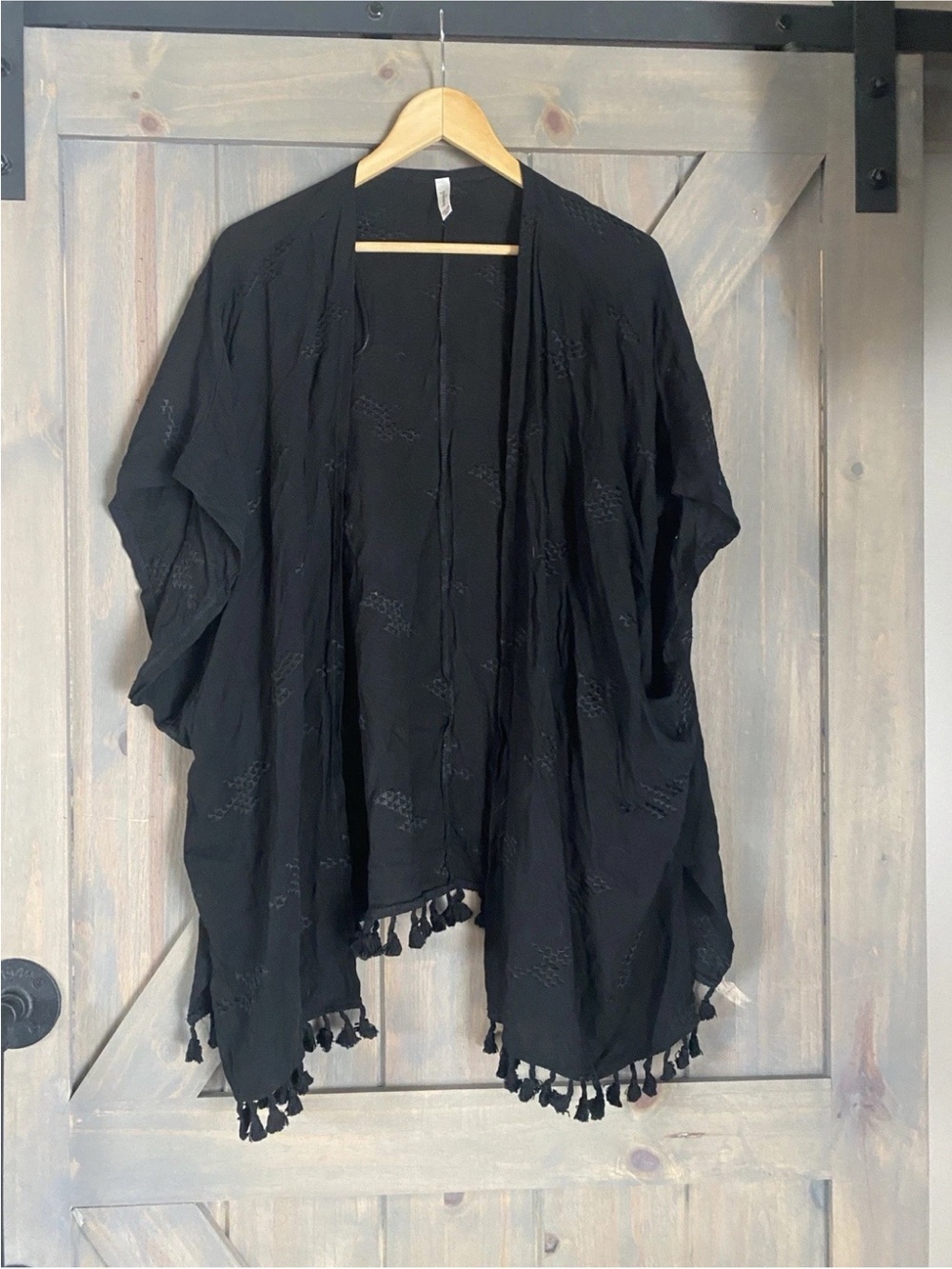 Black Tassel Kimono Cardigan Swimsuit